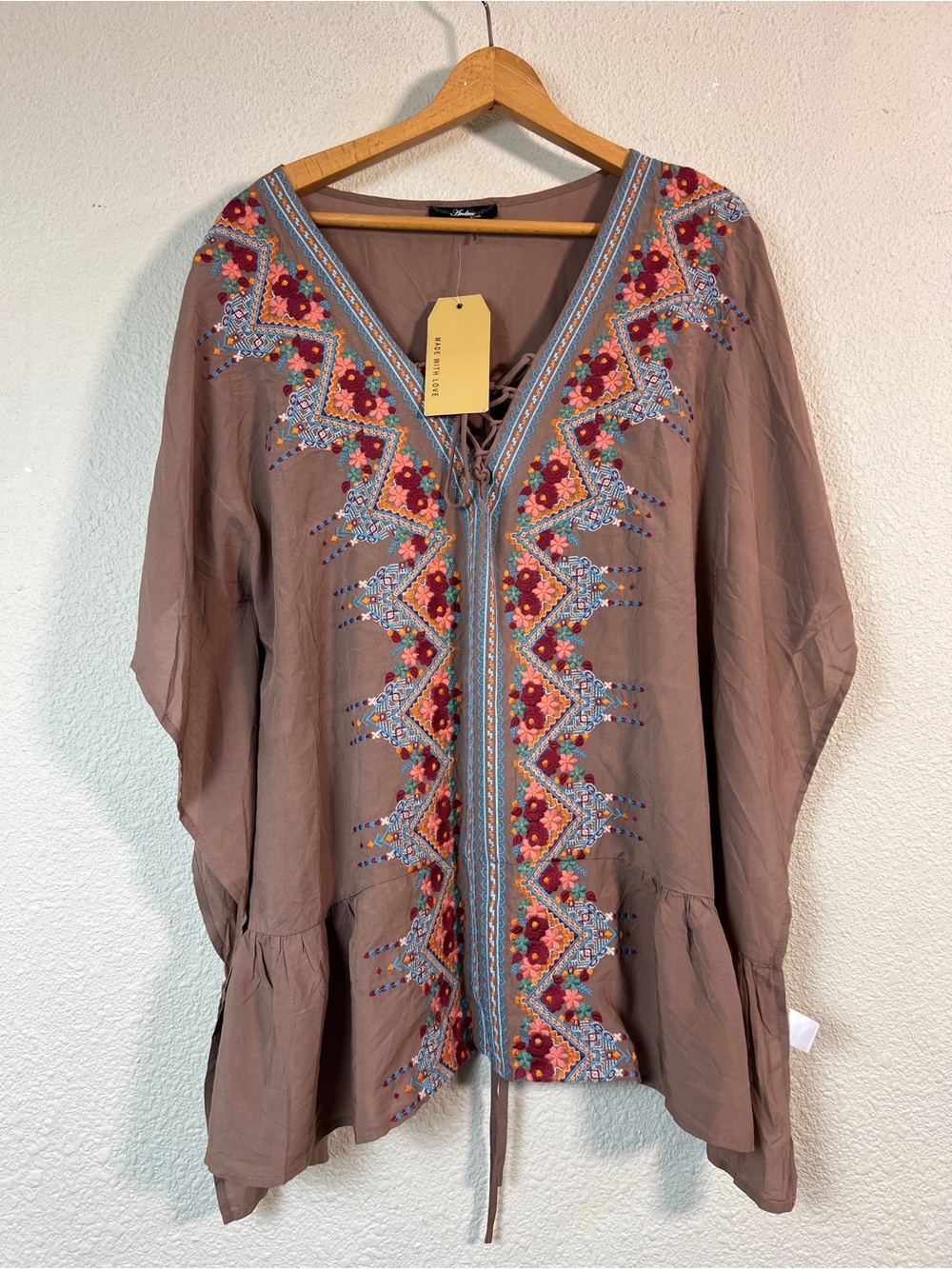 Embroidered Tan Multicolor Boho Western Size M Andree by Unit Cover Up Tunic